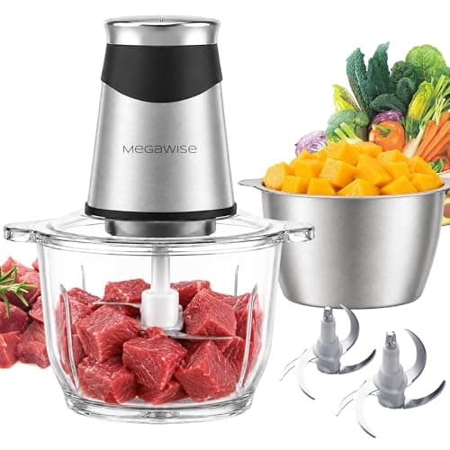 MEGAWISE MEGAWISE 800 W Dual-Bowl Food Chopper, 2.2 L Glass + 1.2 L Stainless (AMJ-217A)